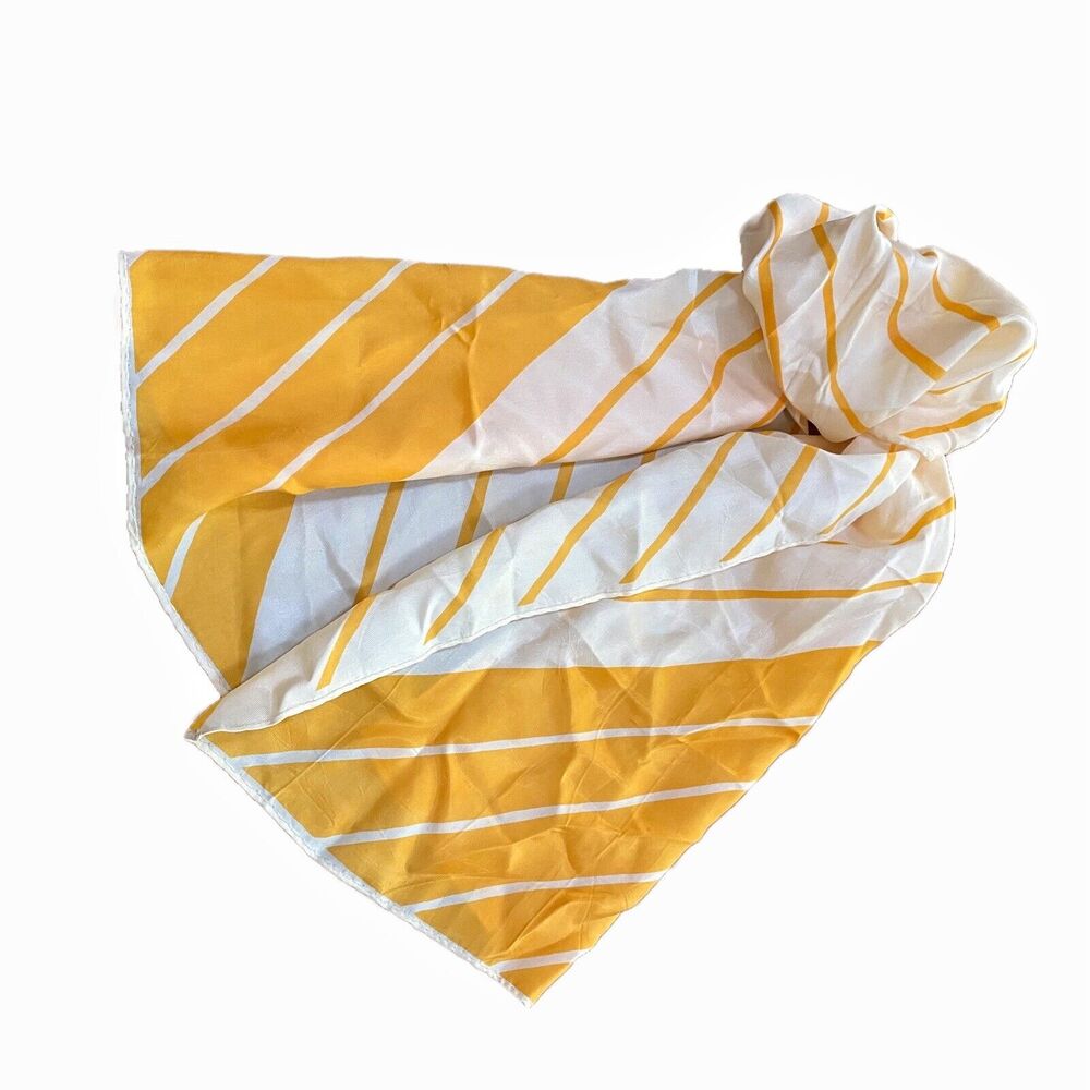 Vintage VERA Neumann Acetate Scarf Yellow White Geometric Japan Long Rectangle